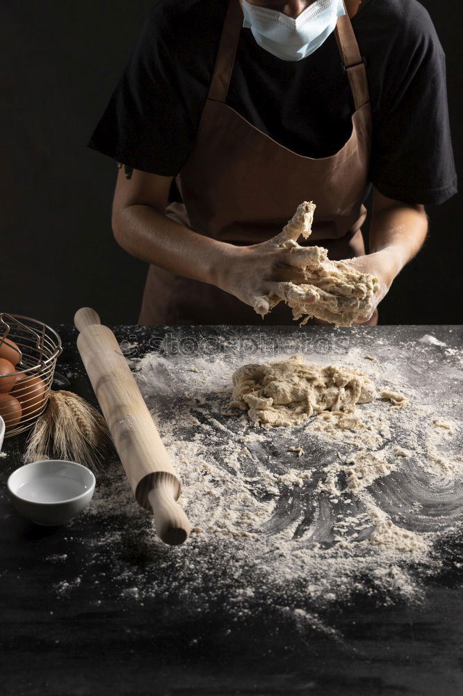 Image, Stock Photo Person cracking egg in bowl on table