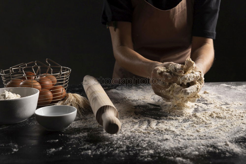 Image, Stock Photo Person cracking egg in bowl on table