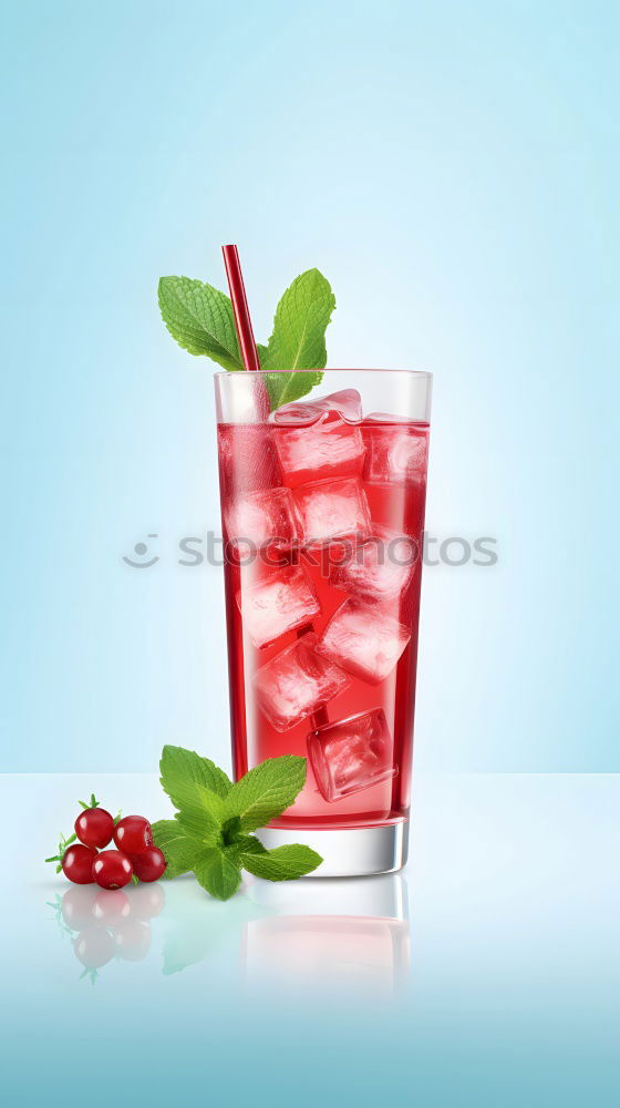 Similar – A glass of cool delicious soft drink with strawberry and currant on white background