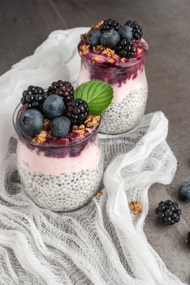 Similar – Image, Stock Photo Blueberries and yogurt chia pudding parfait