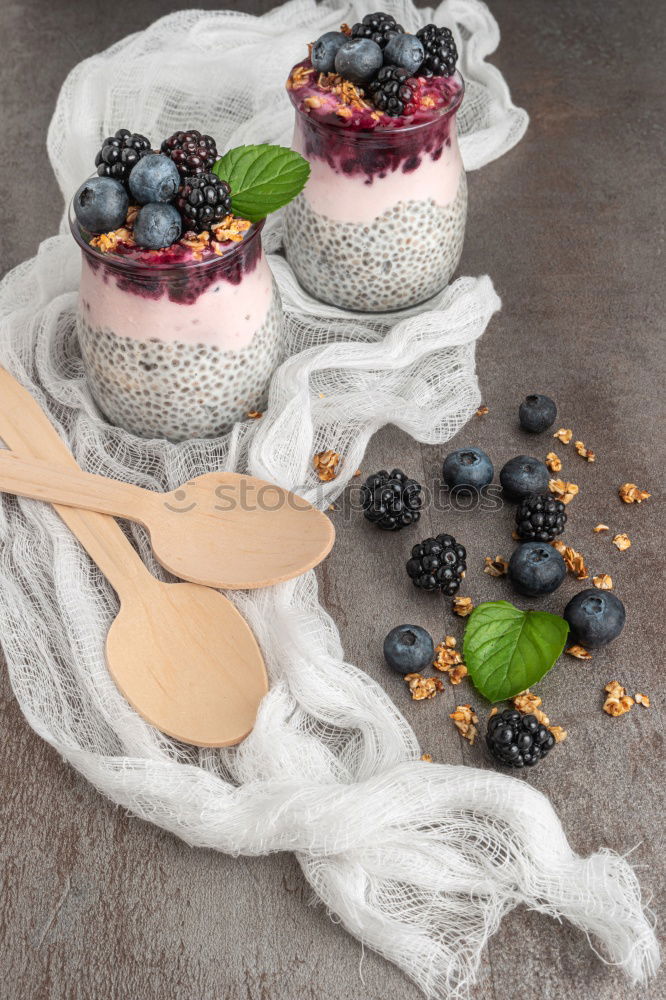 Similar – Image, Stock Photo Blueberries and yogurt chia pudding parfait