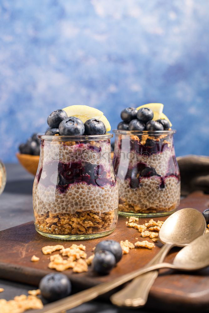 Similar – Image, Stock Photo Blueberries and yogurt chia pudding parfait