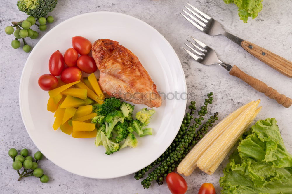 Similar – Image, Stock Photo Chicken salad with pine nuts and olive oil dressing