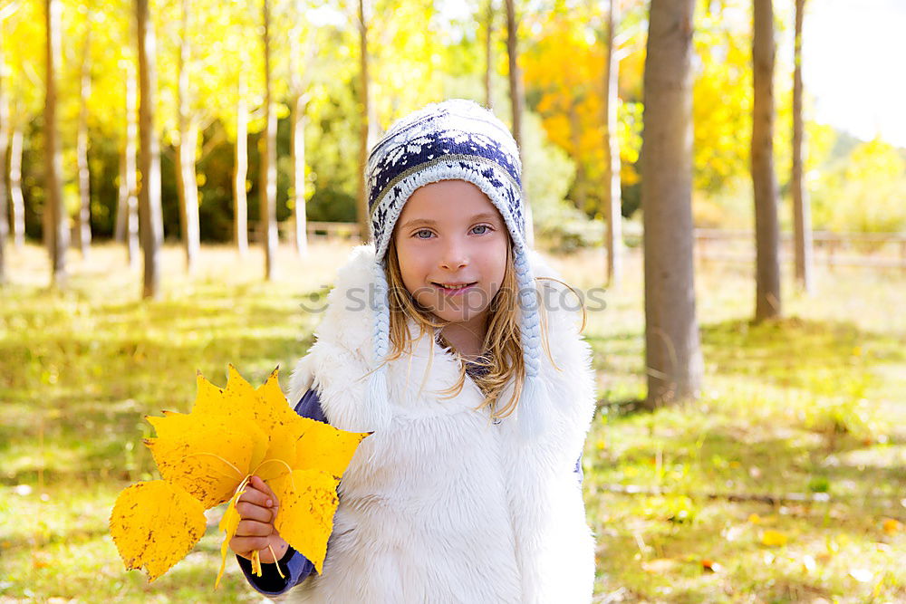 Similar – Image, Stock Photo cute happy kid girl playing on autumn walk