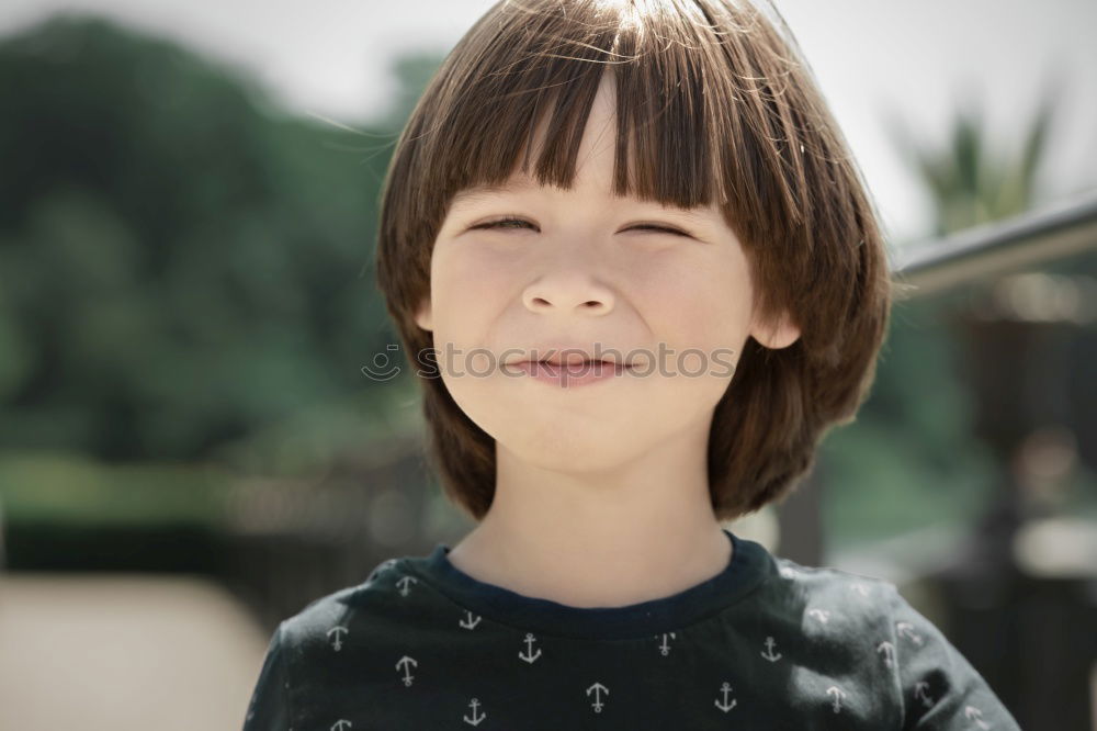 Similar – Image, Stock Photo Adorable small child in the field looking at camera