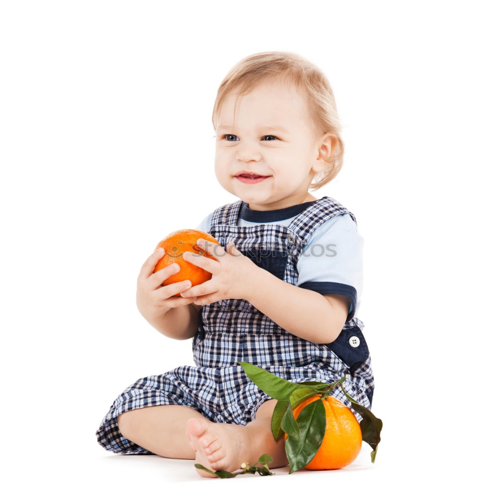 Similar – Image, Stock Photo baby eating an orange on blue background