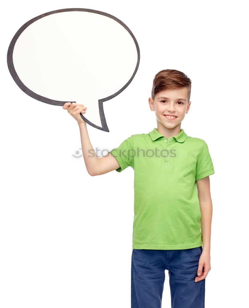 Similar – Image, Stock Photo Boy holding a sign on blue background