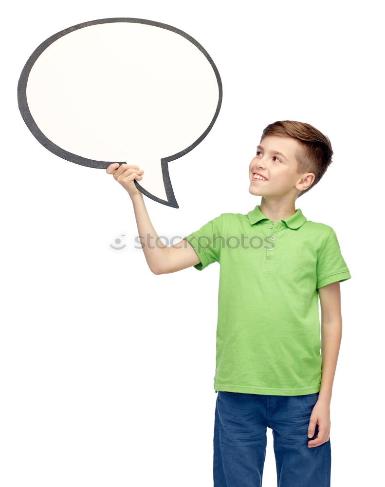 Similar – Image, Stock Photo Boy holding a sign on blue background