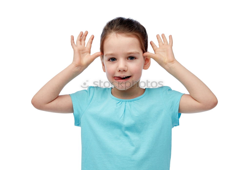 Similar – portrait of angry girl on blue background