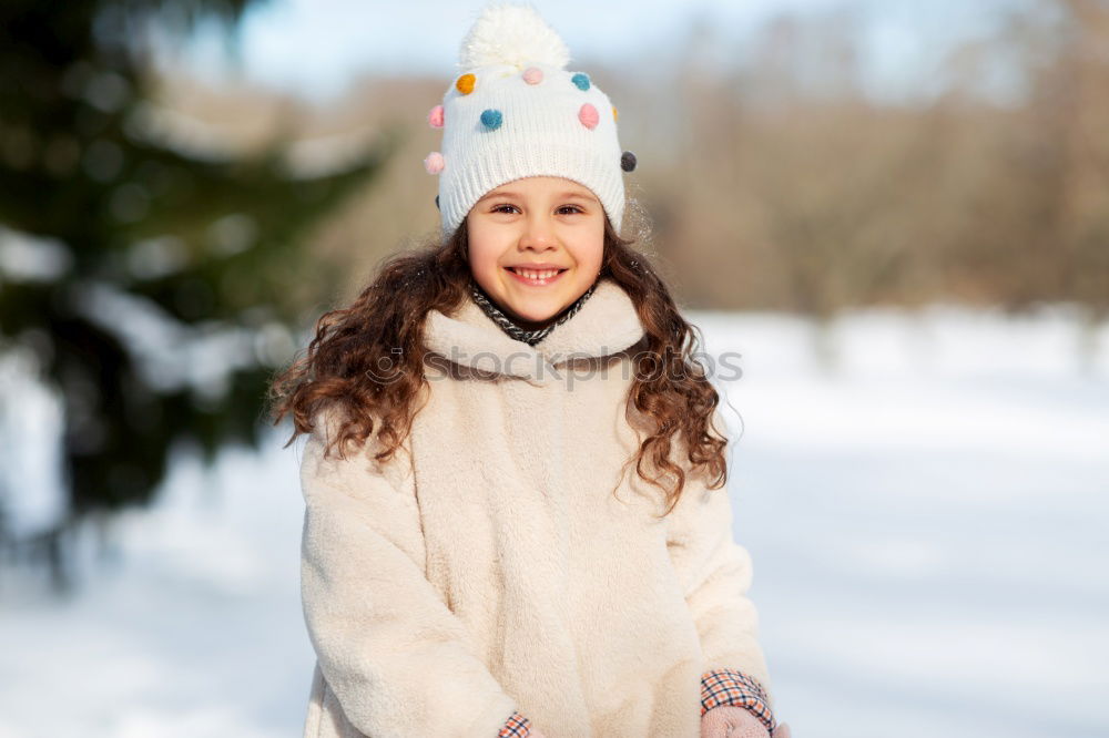 Image, Stock Photo Winter portrait of happy kid girl playing outdoor