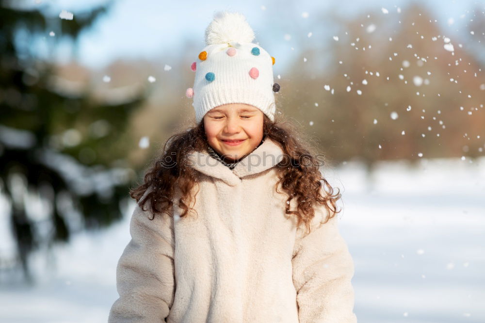 Similar – Image, Stock Photo Winter portrait of happy kid girl walking outdoor