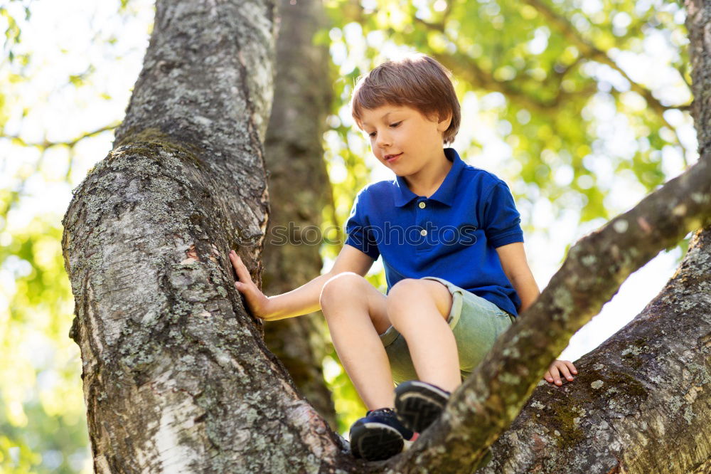 Cute child in the woods playing alone