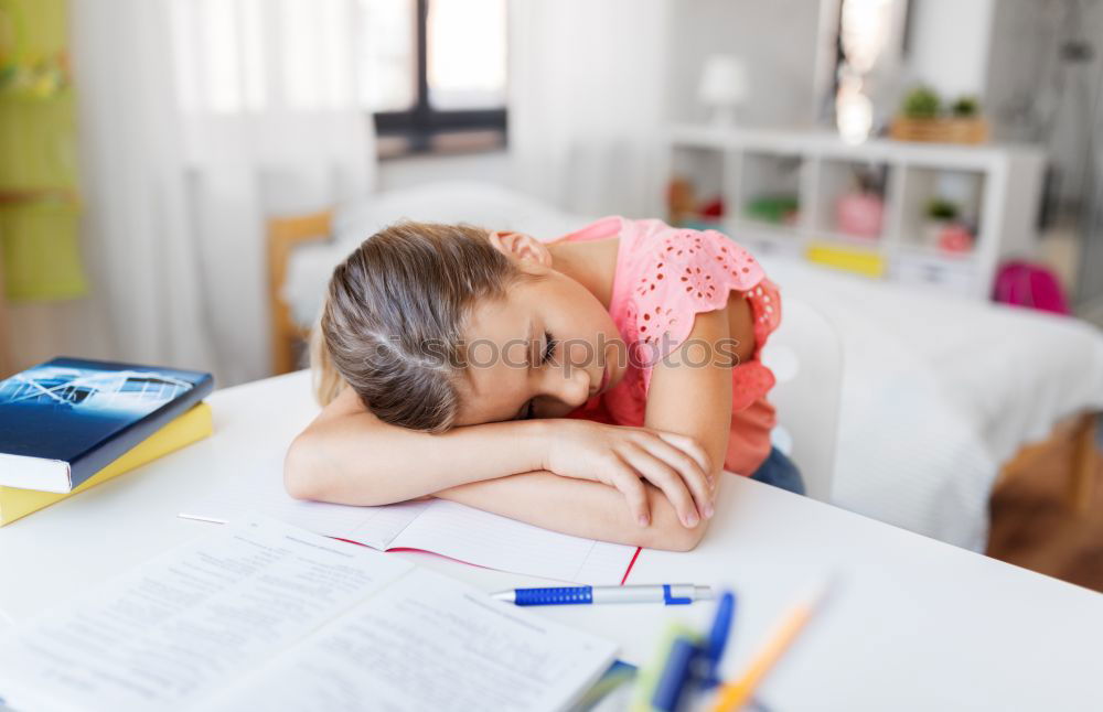 Similar – Image, Stock Photo Pupil girl sleeping in classroom