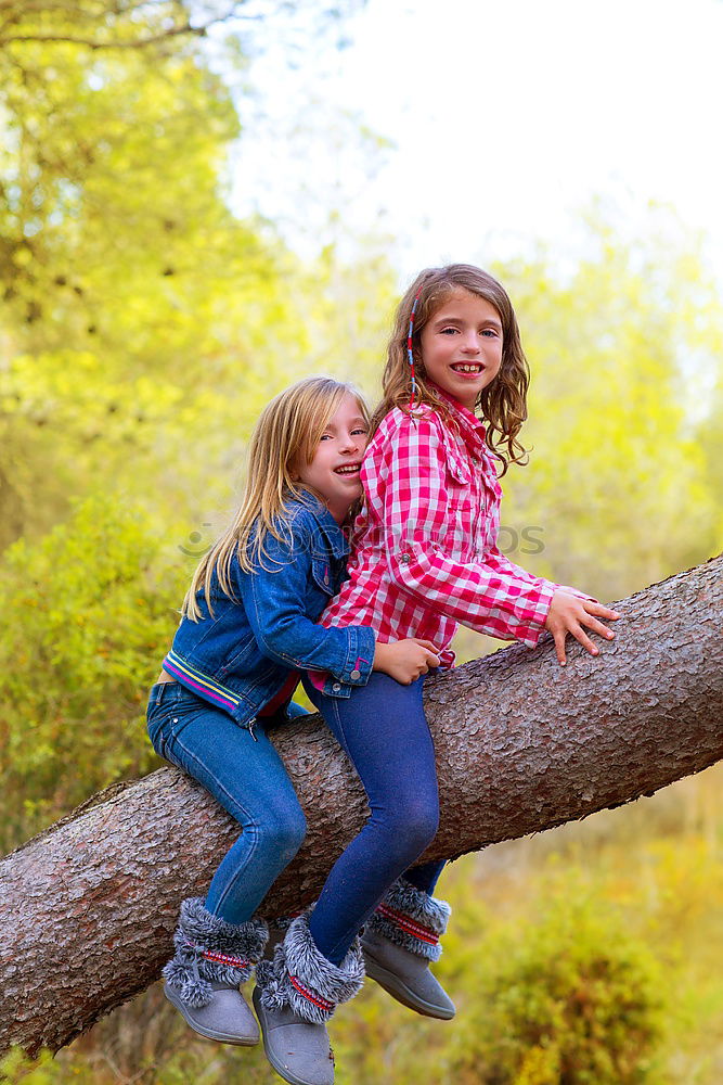 Similar – Image, Stock Photo Three kids playing with a tree painted on a wall