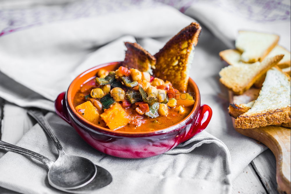 Similar – Image, Stock Photo Chili Beans Stew, Bread Ready To Be Served