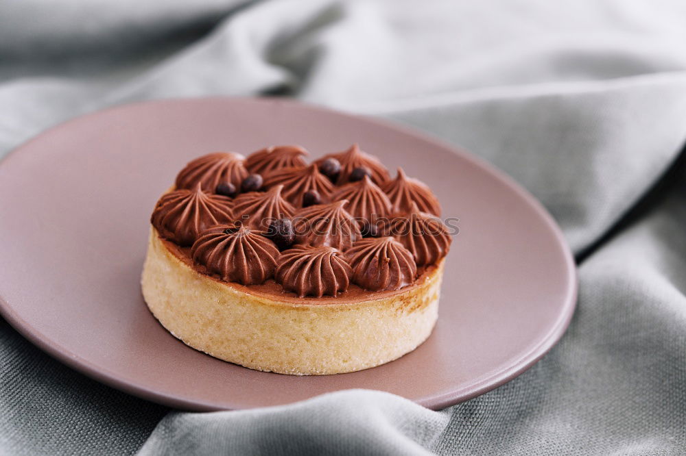 Similar – Image, Stock Photo Chocolate cream cake on blue wood with cake lace