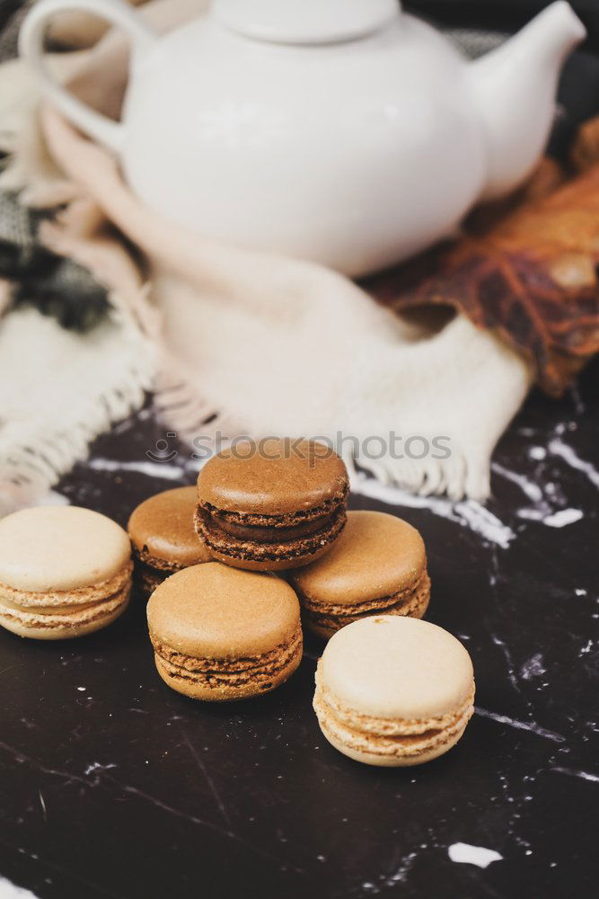 Chocolate, coffee and vanila macarons