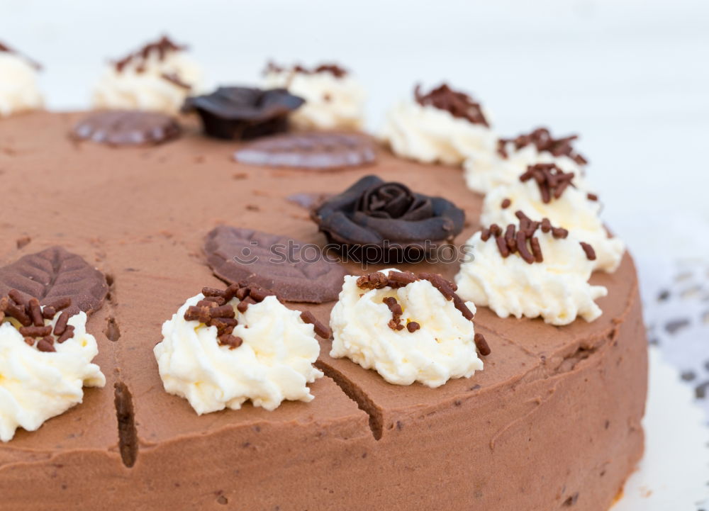 Similar – Image, Stock Photo Chocolate cream cake on blue wood with cake lace