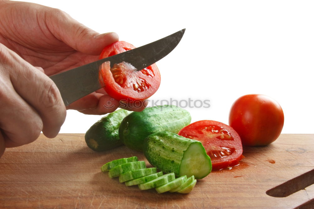 Similar – Image, Stock Photo Mother teaches daughter knife cut cucumber