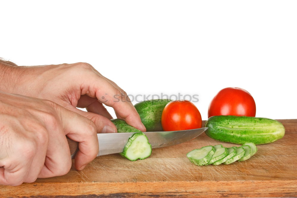 Similar – Image, Stock Photo Mother teaches daughter knife cut cucumber