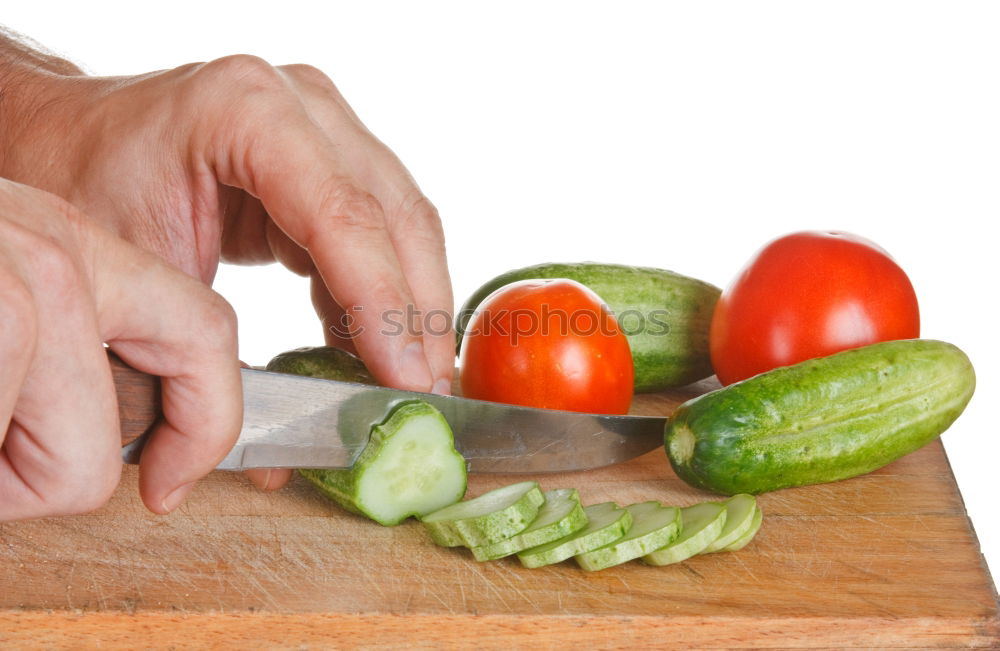 Similar – Image, Stock Photo Mother teaches daughter knife cut cucumber