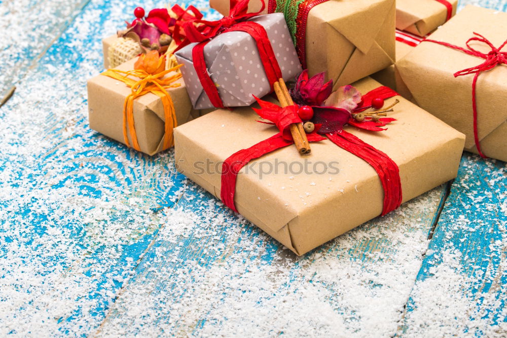 Similar – Image, Stock Photo Some christmas presents in decorative boxes on a dark background