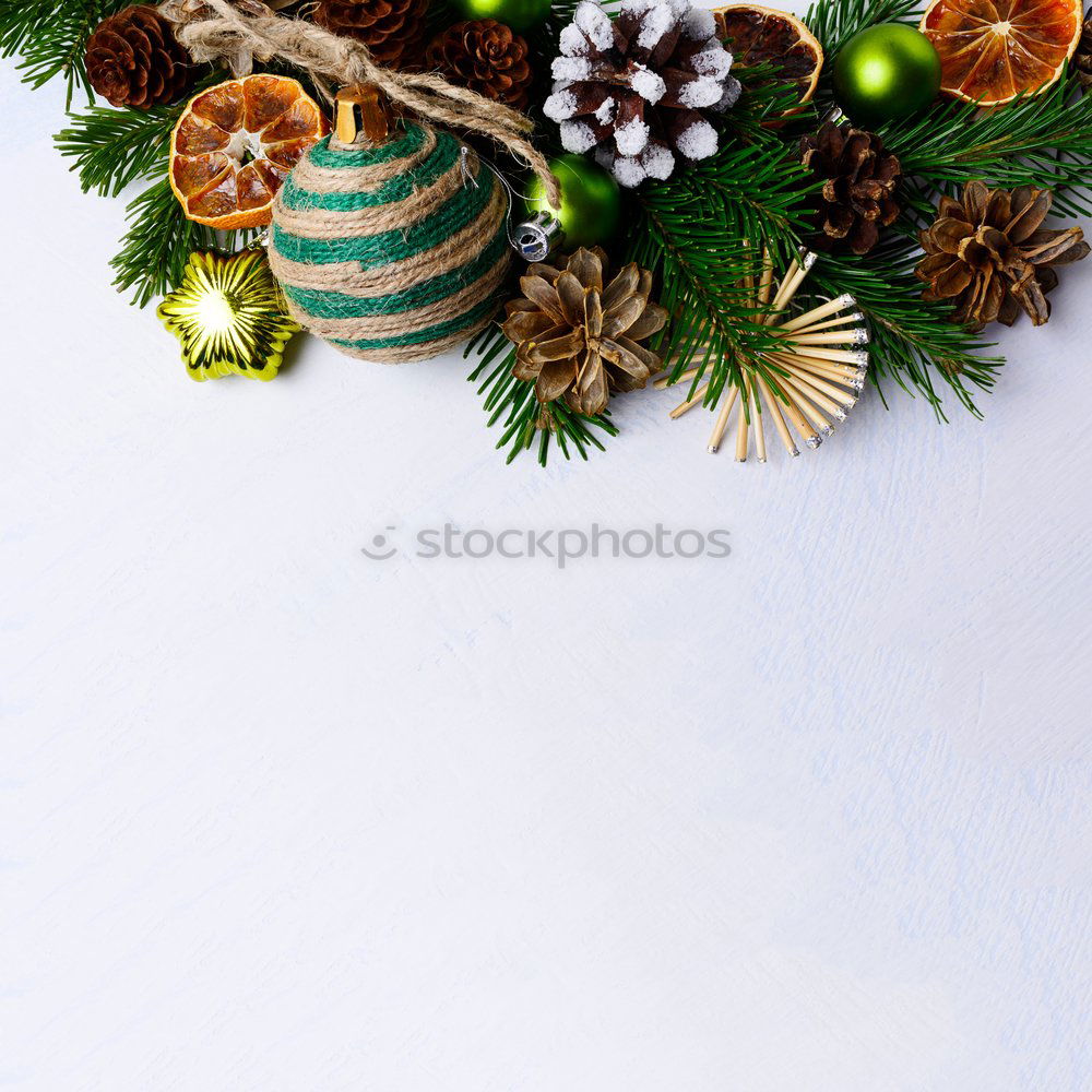 Image, Stock Photo Turquoise and golden Christmas ornaments border