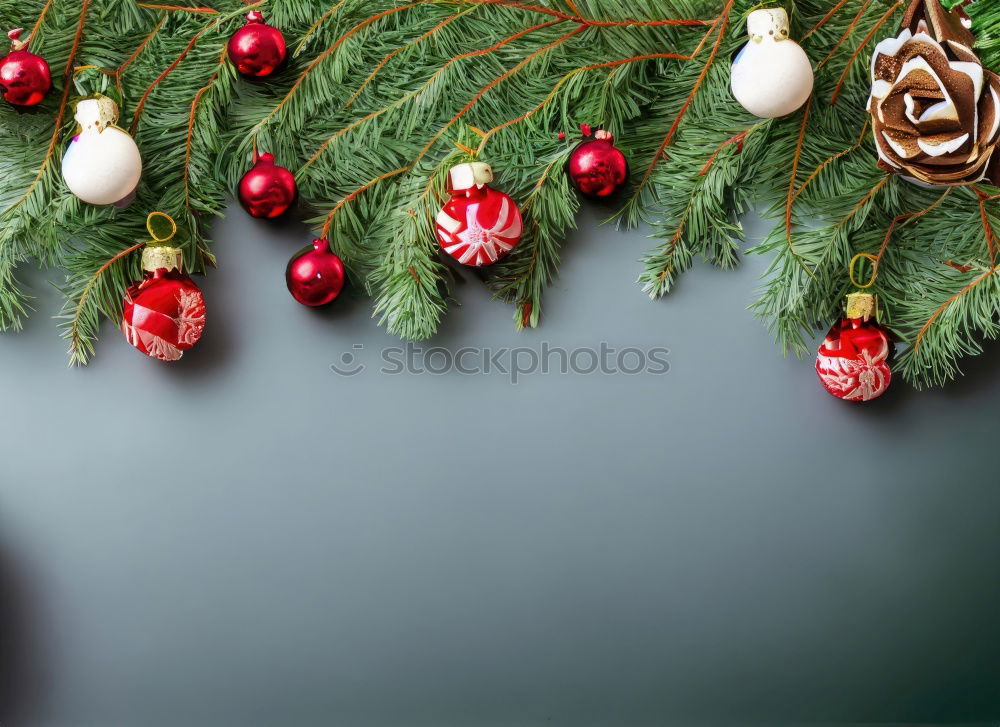 Similar – Image, Stock Photo Christmas or New Year background with copy space. Christmas decorations on dark background, top view