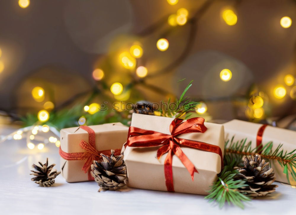 Similar – Image, Stock Photo Wrapped Christmas presents on wooden floor