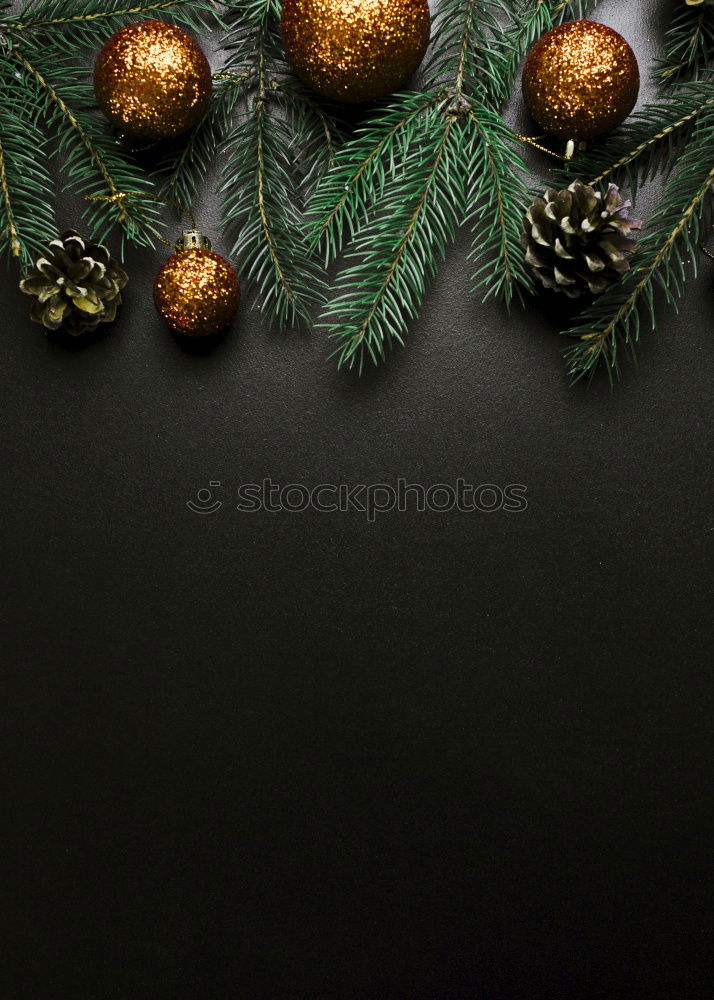 Similar – Image, Stock Photo Christmas or New Year background with copy space. Christmas decorations on dark background, top view