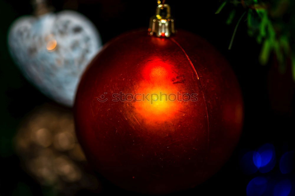 Similar – Image, Stock Photo Nostalgic, festive Christmas decoration with delicate fir branches, red bauble and ribbon. Red Christmas bauble hangs shiny on branches. Shiny Christmas bauble hangs from branches in old white nostalgic porcelain pot at home.