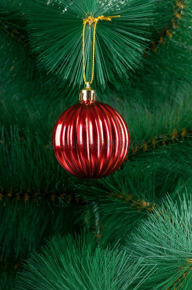 Similar – a matt golden Christmas bauble hangs from the branch of a Christmas tree