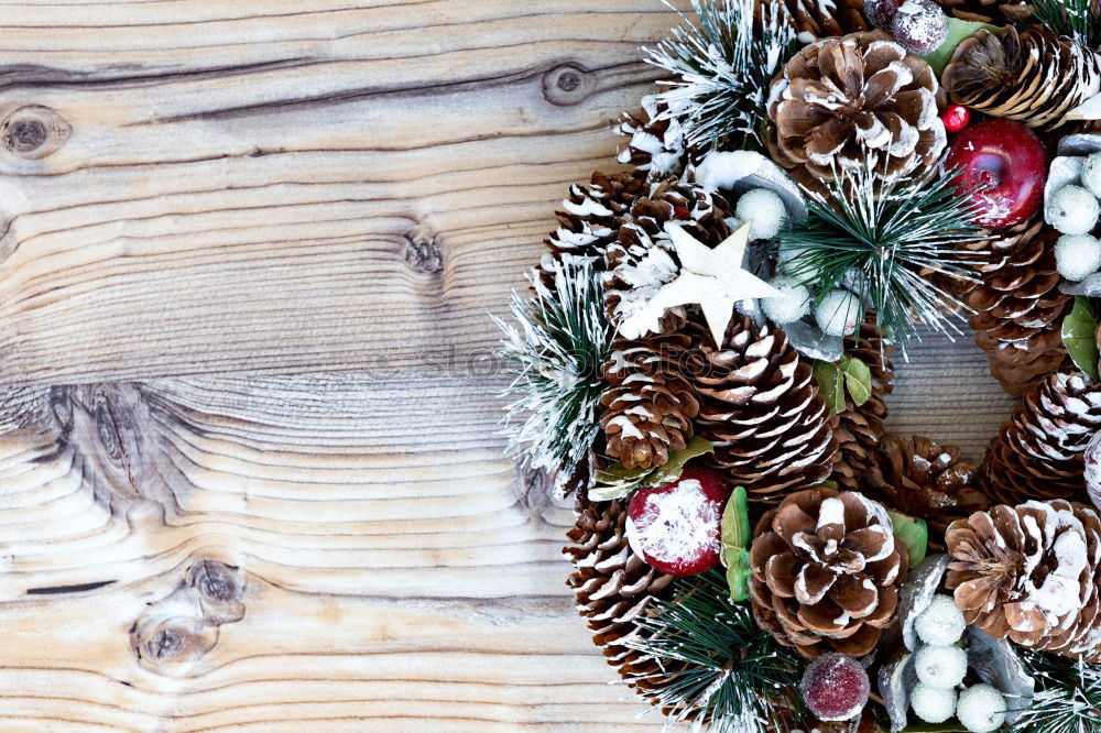 Similar – Image, Stock Photo Delicate Christmas wreath of pine cones on wooden background