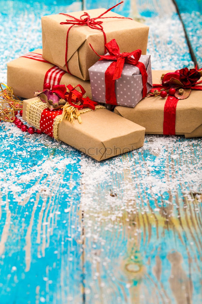 Similar – Image, Stock Photo Some christmas presents in decorative boxes on a dark background