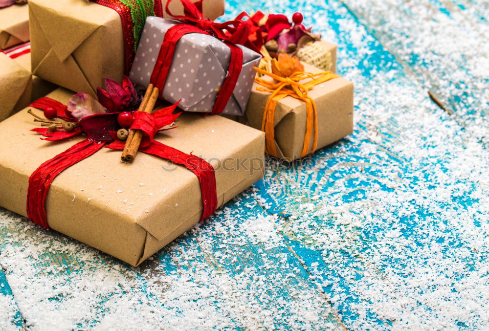 Similar – Image, Stock Photo Some christmas presents in decorative boxes on a dark background