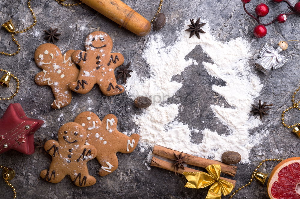 Similar – Gingerbread man with mulled wine, Christmas decoration and cookies