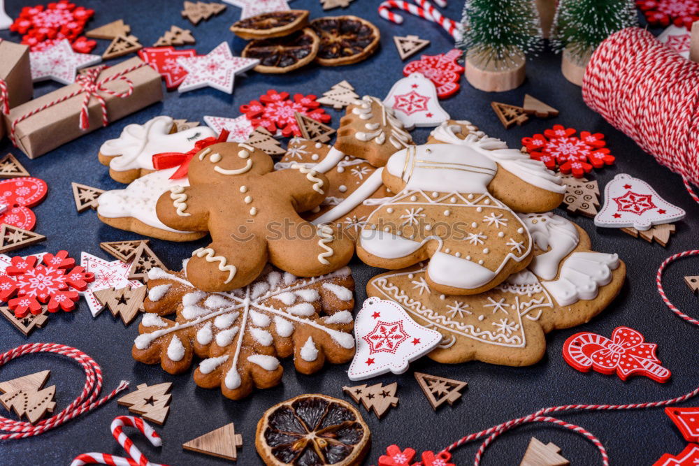 Similar – Image, Stock Photo Christmas cookies with festive decoration. Christmas concept.