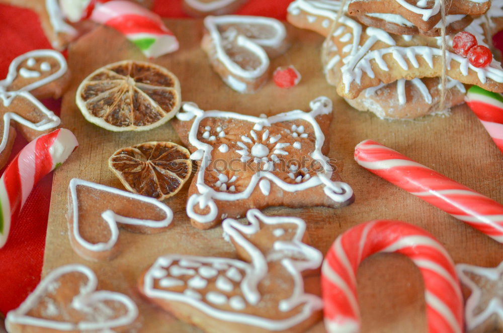 Similar – Image, Stock Photo Female hands tying baked Christmas gingerbread with ribbon