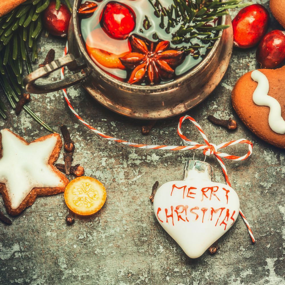 Image, Stock Photo Christmas greeting card with mulled wine and cookies