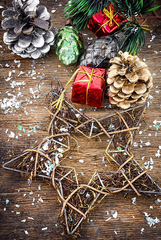 Similar – Image, Stock Photo Christmas wreath and various winter decorations