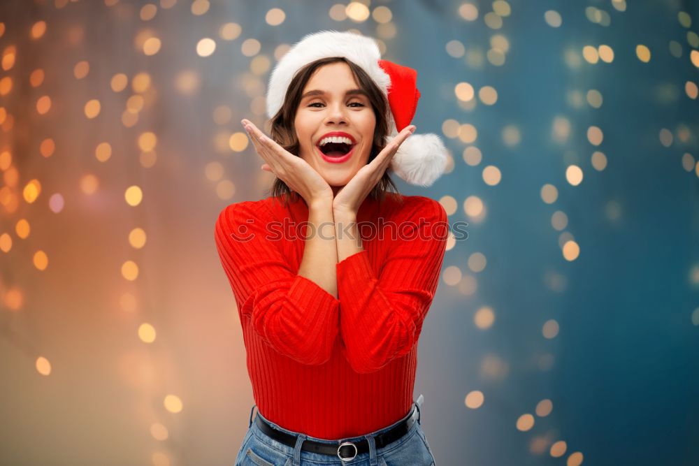 Similar – Image, Stock Photo Young woman with Christmas hat in the forest