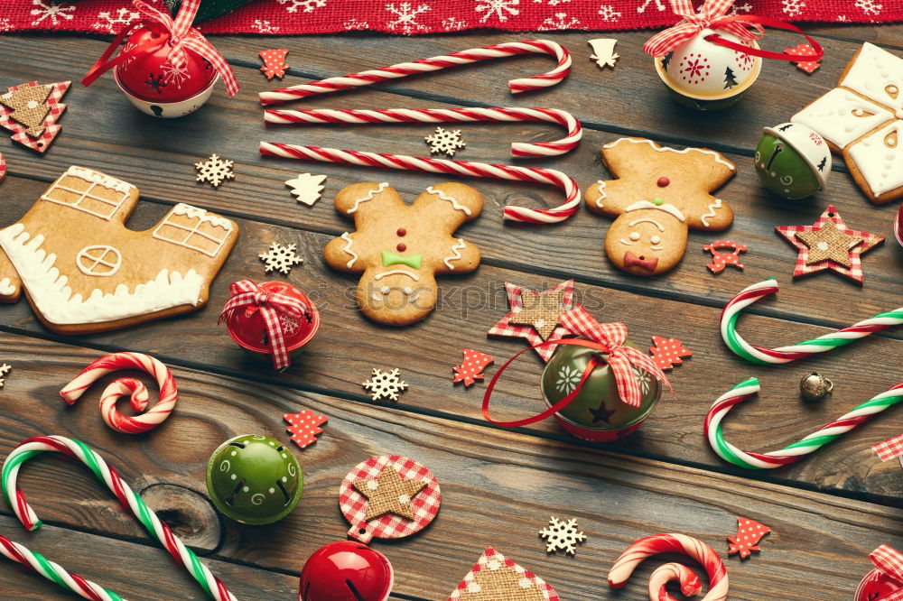 Similar – Image, Stock Photo Santa hat and decoration on a dark wooden table