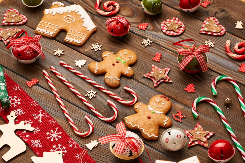 Similar – Image, Stock Photo Christmas cookies with festive decoration. Christmas concept.