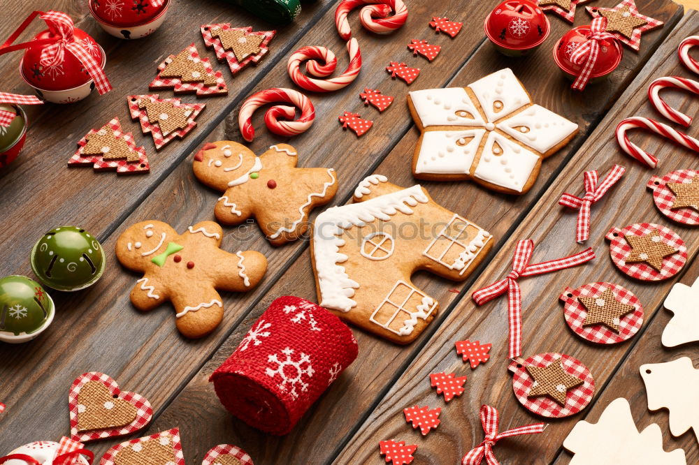 Similar – Image, Stock Photo Christmas cookies with festive decoration. Christmas concept.