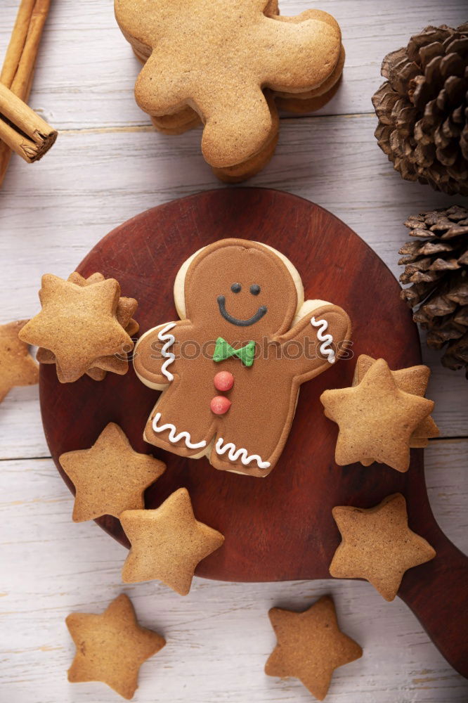 Similar – Image, Stock Photo Christmas cookies decorated with frosting on wooden board