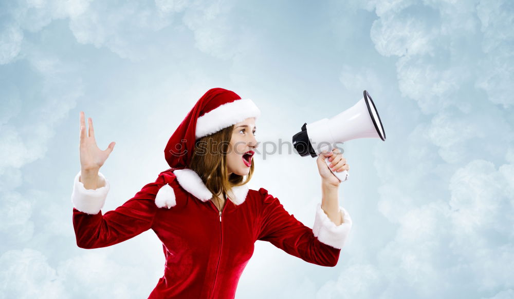 Similar – Image, Stock Photo boy with a megaphone at christmas on black background