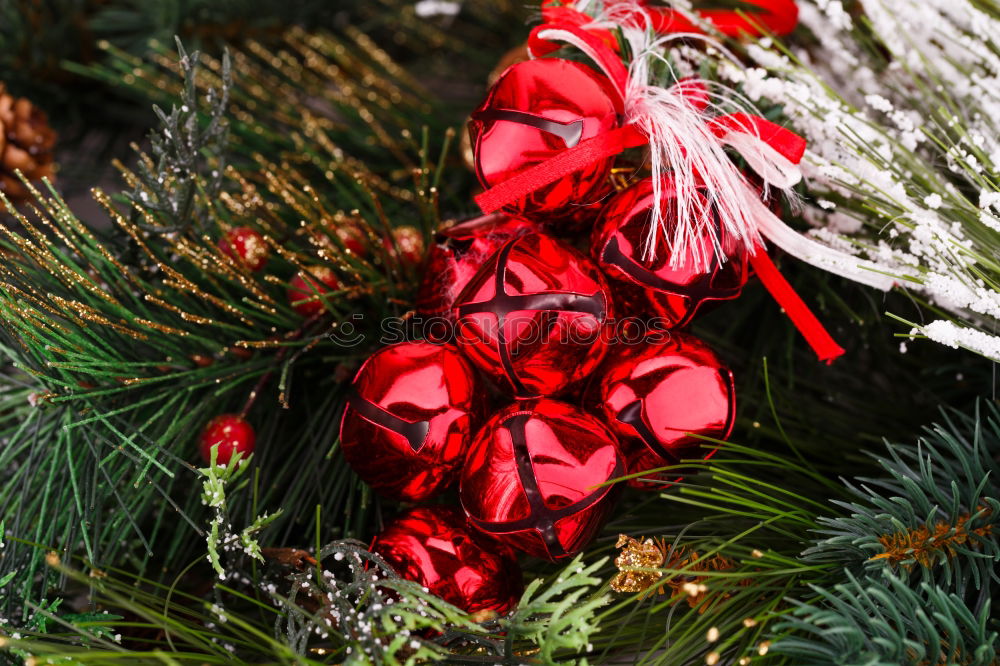 Similar – Image, Stock Photo Nostalgic, festive Christmas decoration with delicate fir branches, red bauble and ribbon. Red Christmas bauble hangs shiny on branches. Shiny Christmas bauble hangs from branches in old white nostalgic porcelain pot at home.