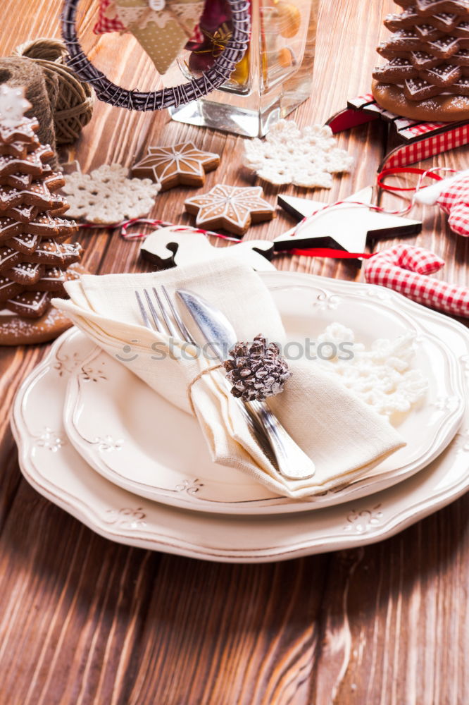 Similar – Image, Stock Photo Christmas, table decoration with fir branch and snowman