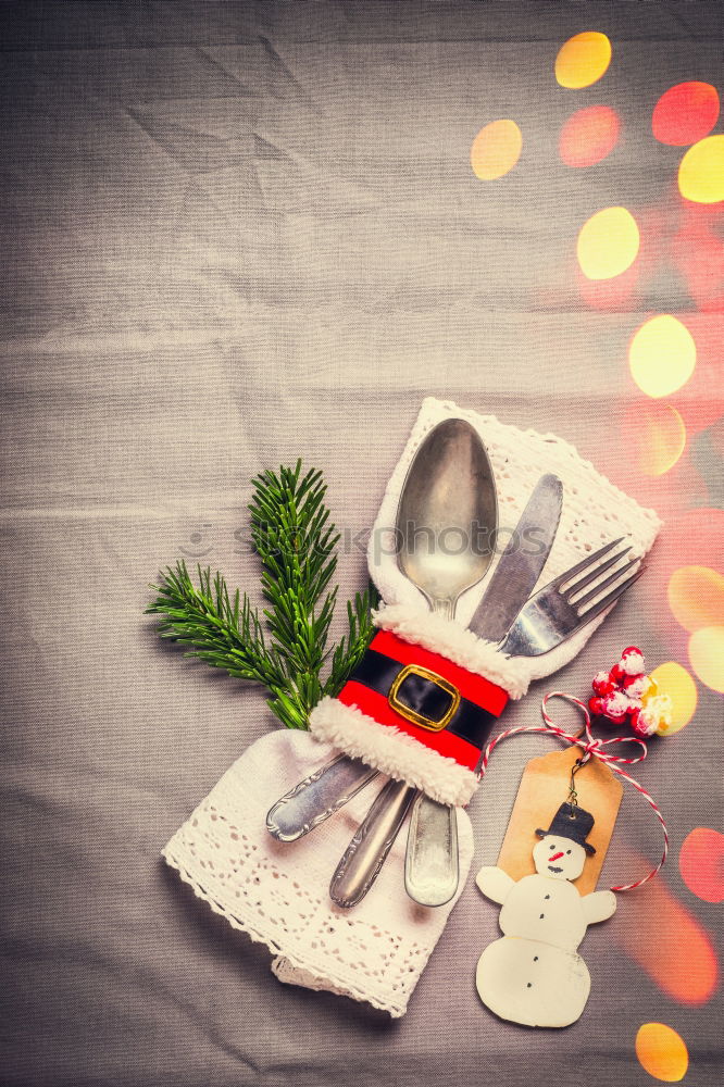 Image, Stock Photo Christmas, table decoration with fir branch and snowman