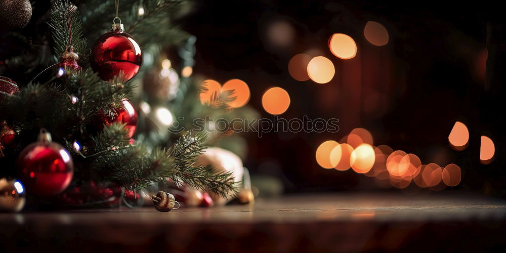 Similar – Decorated Christmas tree with burning candle and Christmas tree balls in the living room